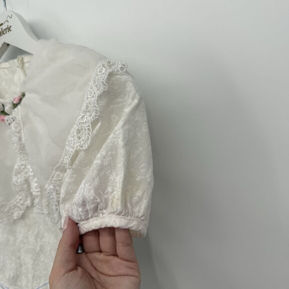 Kokomo Kids Vintage White Floral Collared Dress Girls Size 8 Coquette Bow USA - Picture 4 of 11